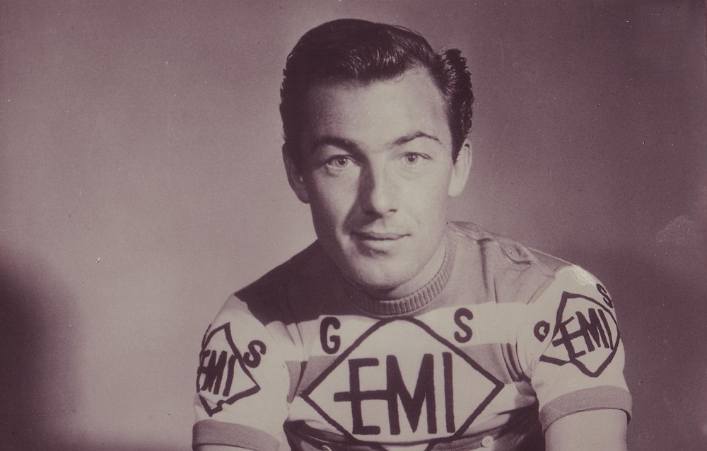 Charly Gaul attacking on a wet mountain ascent