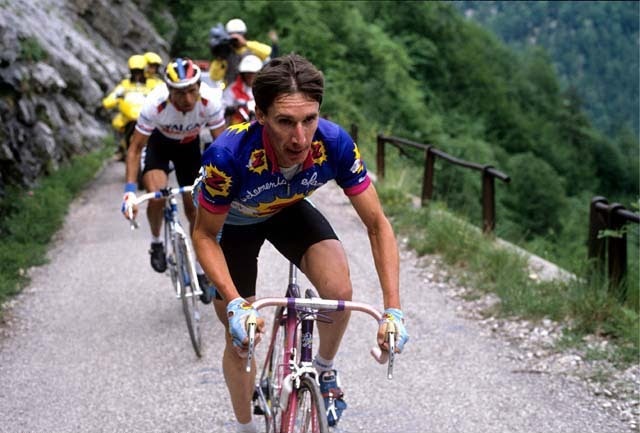 Robert Millar climbing in Tour de France mountain terrain