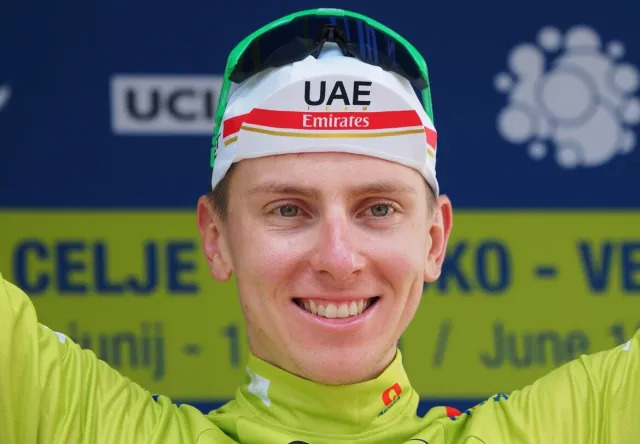 Tadej Pogačar on the Tour de France podium