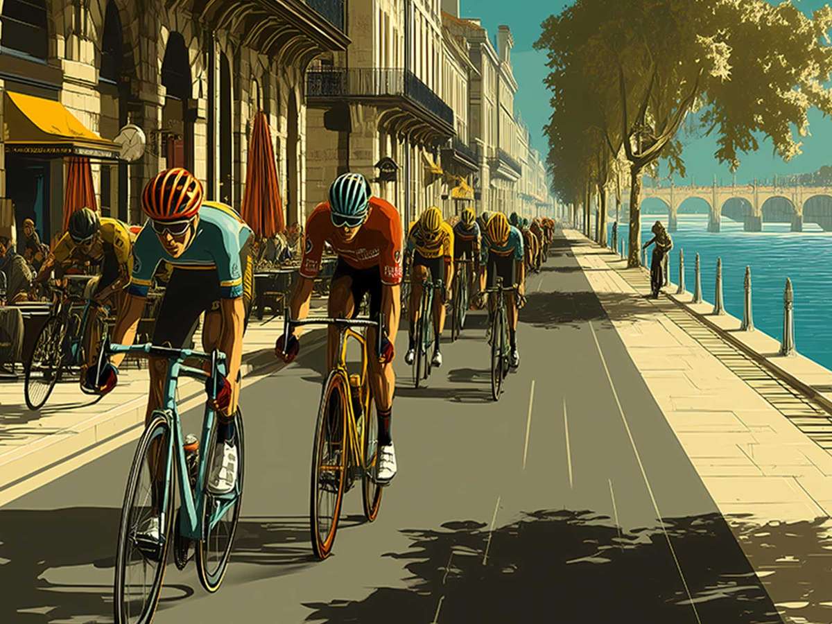 Close-up of Bordeaux architectural landmark illustration from the poster with grainy archival patina