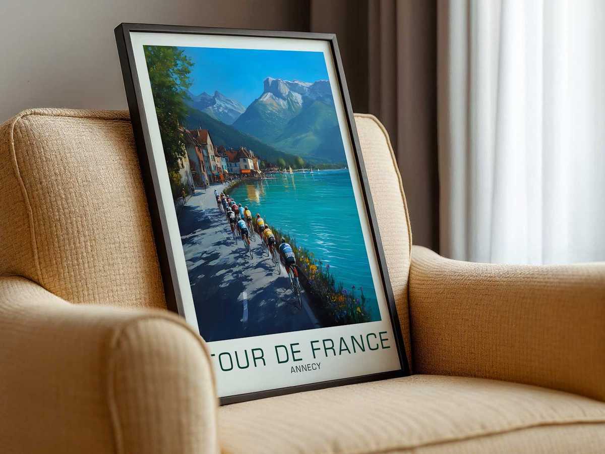 Annecy as a Racing Stage wall art combining speed-focused composition with trackside detail in a technical composition