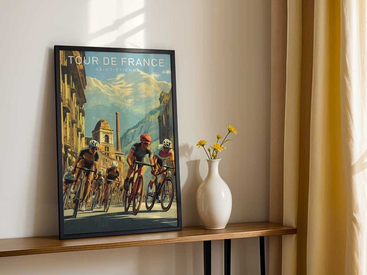 Artistic view of Bicycle Framed showing road-racing movement and endurance-inspired detail for gallery wall decor