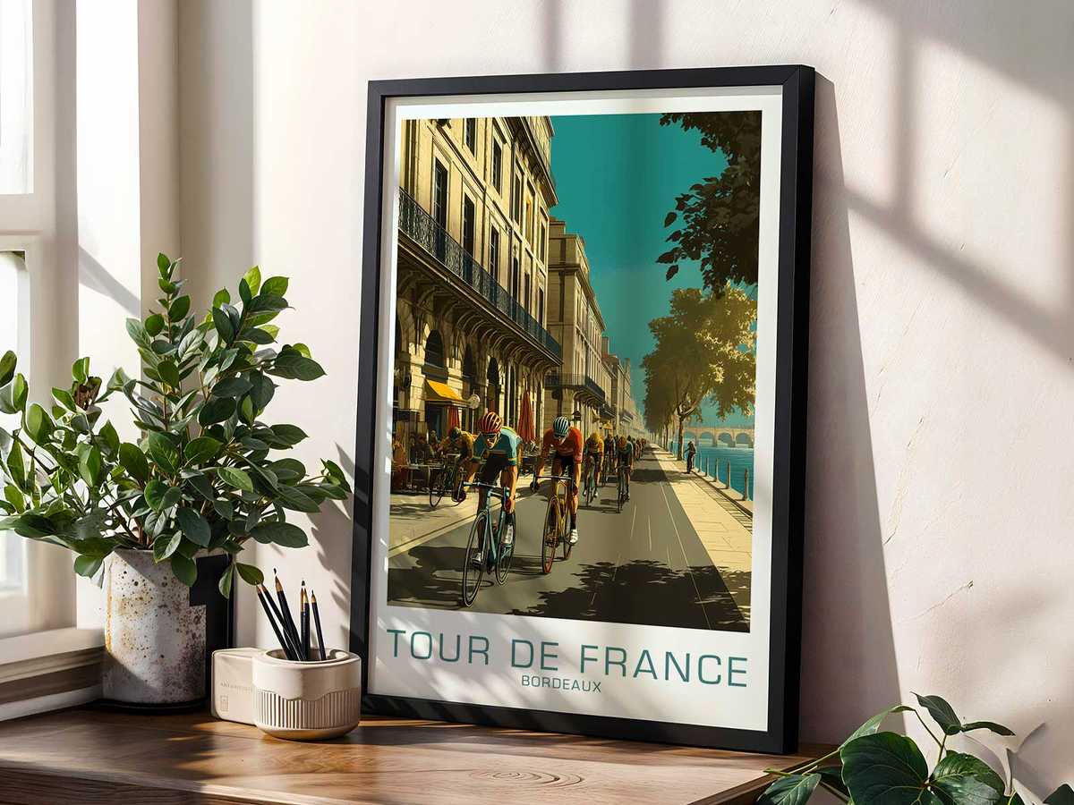 Bordeaux as a Racing Set decorative print featuring race action framed by a bold circuit atmosphere for motorcycle fans