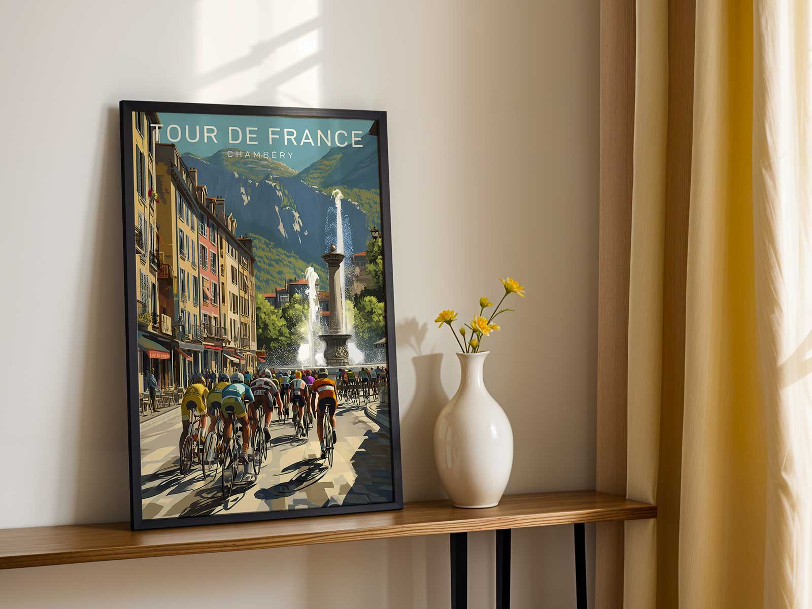 Chainring and crankset rendered as bold graphic elements that anchor the poster's layout