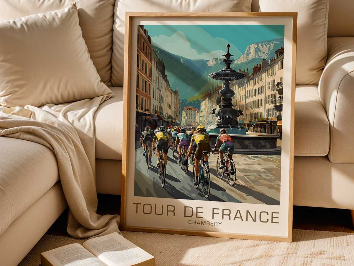 Artistic view of Chambéry and the Memory of the Tour showing speed, elevation and long-distance character for living room decor
