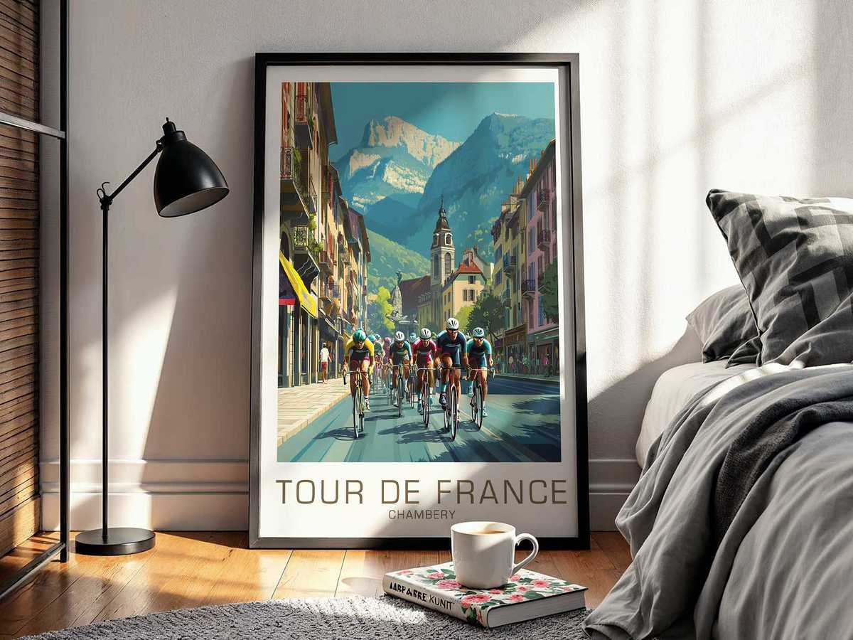 Chambéry as Stage decorative print featuring climbing effort and open-road atmosphere for cycling enthusiasts