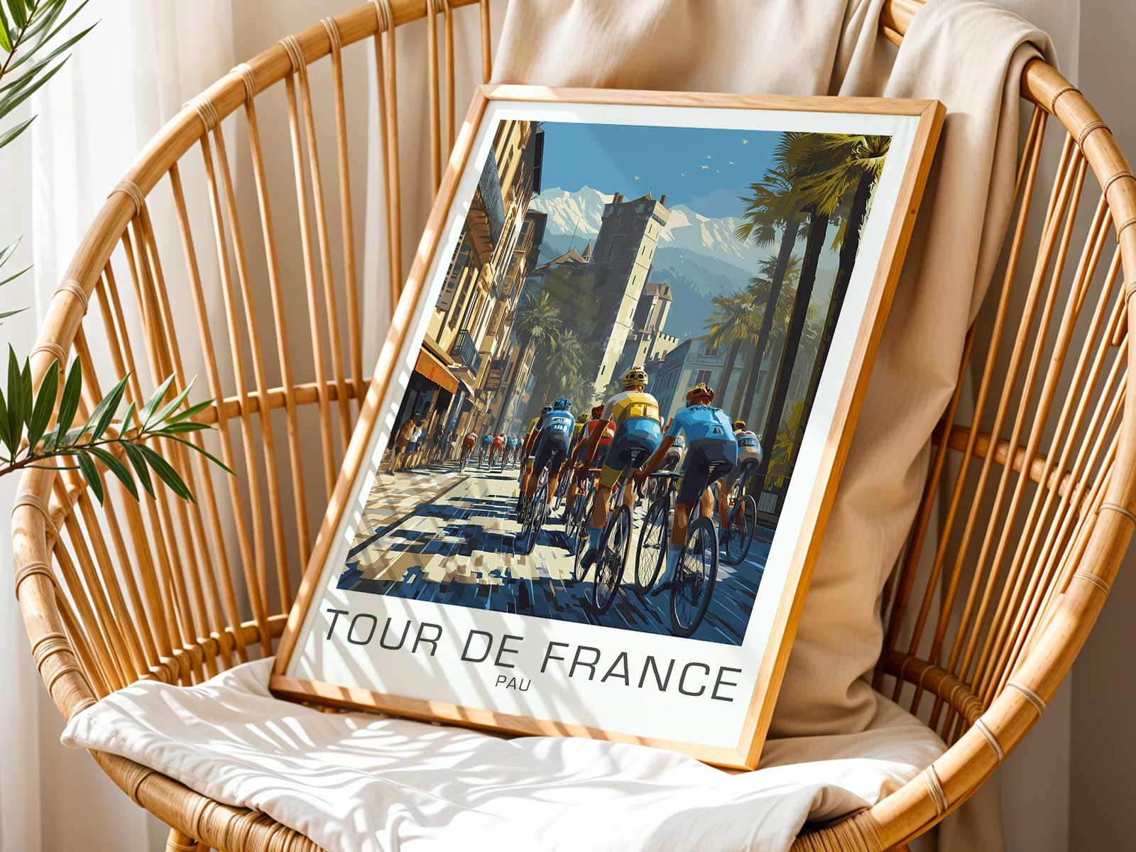 Overlay sketch of compositional lines on the Pau poster, revealing how the bicycle dictates visual hierarchy and balance