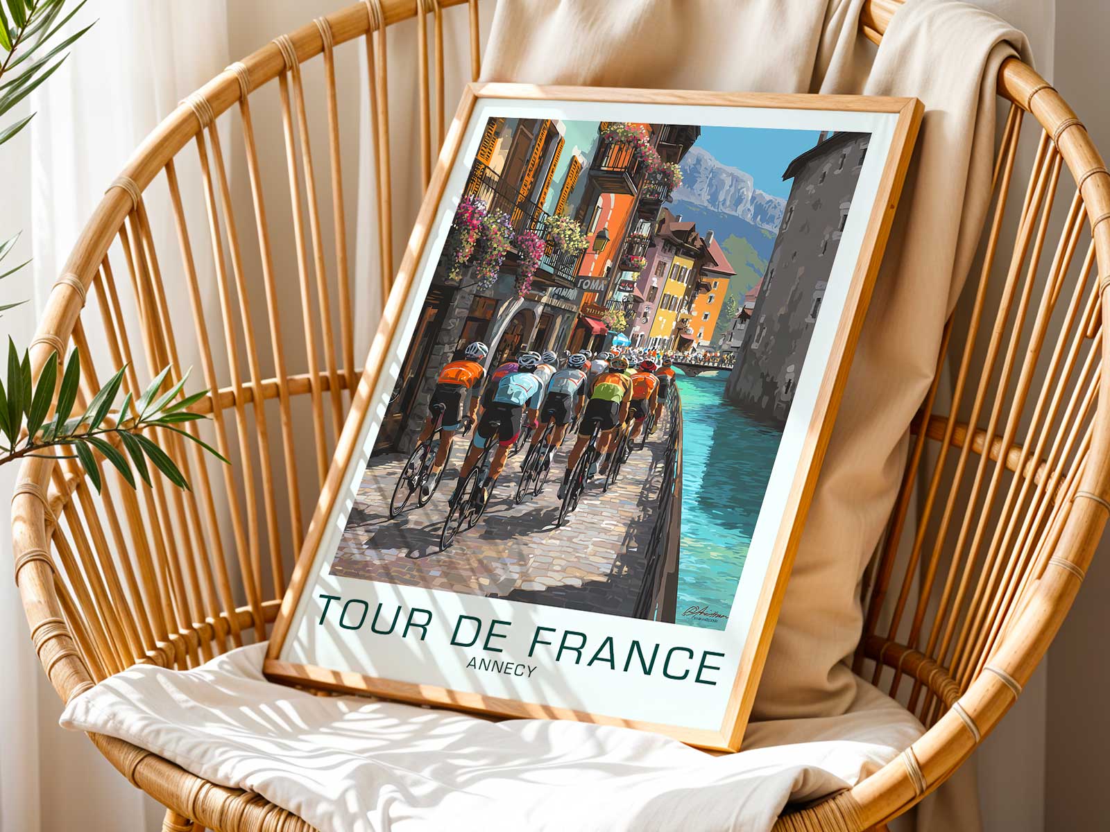 Poster contrasting matte frame surfaces with glossy metal components to evoke tactile quality