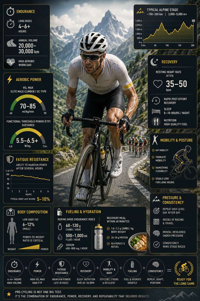 A long peloton riding through rolling countryside demonstrating endurance training and sustained aerobic effort