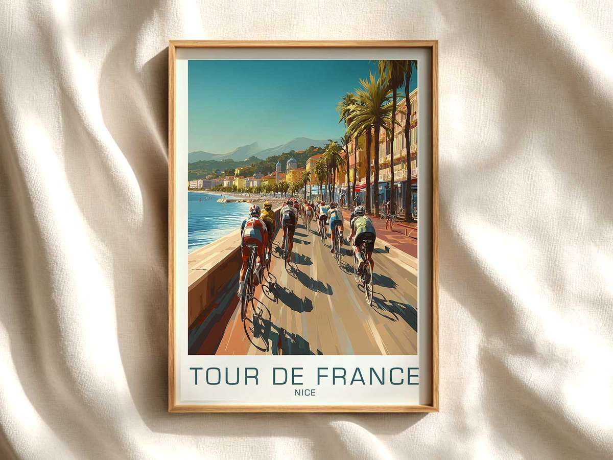 Close-up: Retro Jersey and Paper Texture cycling poster displayed as elegant bike racing wall art