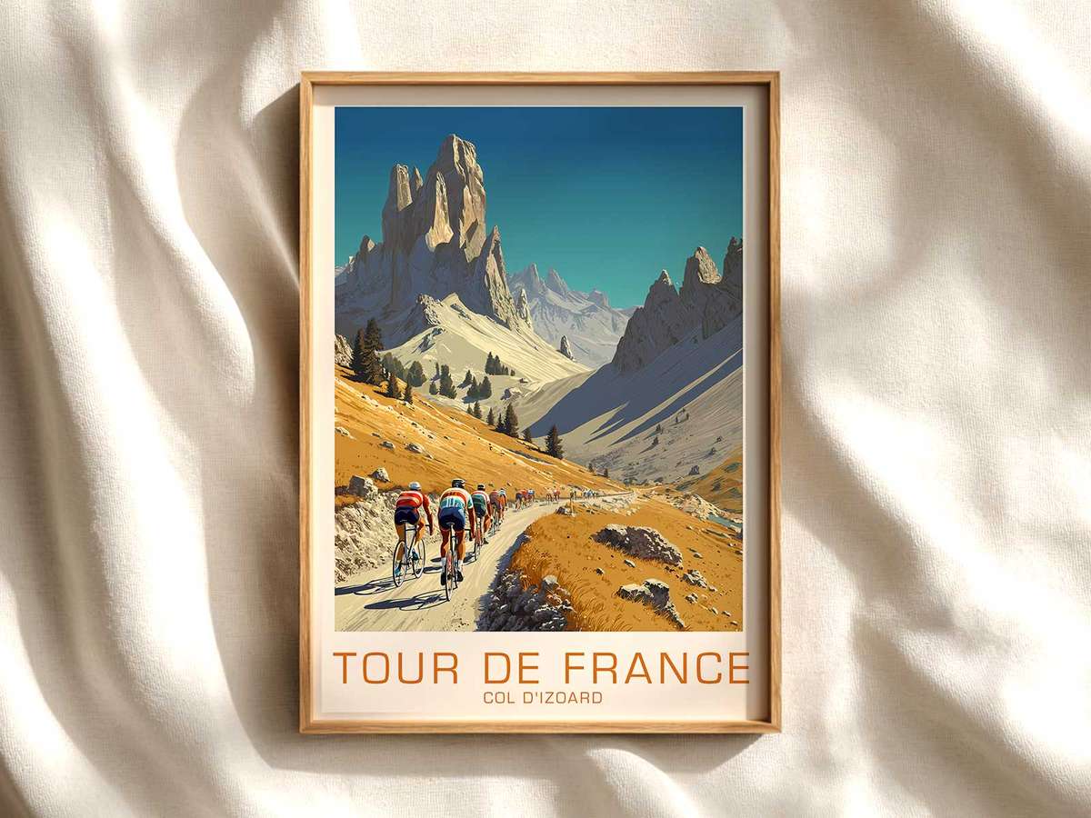 Izoard Summit Silhouette Poster cycling poster displayed as elegant bike racing wall art