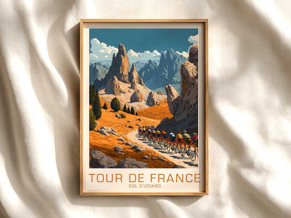 Summit Silhouette at Col d’Izoard cycling poster displayed as elegant bike racing wall art