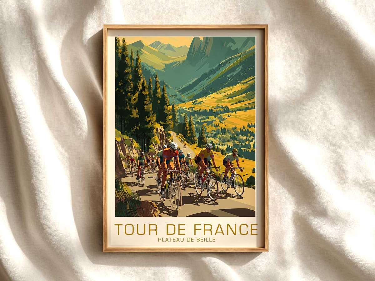 Summit approach at Plateau de Beille poster cycling poster displayed as elegant bike racing wall art