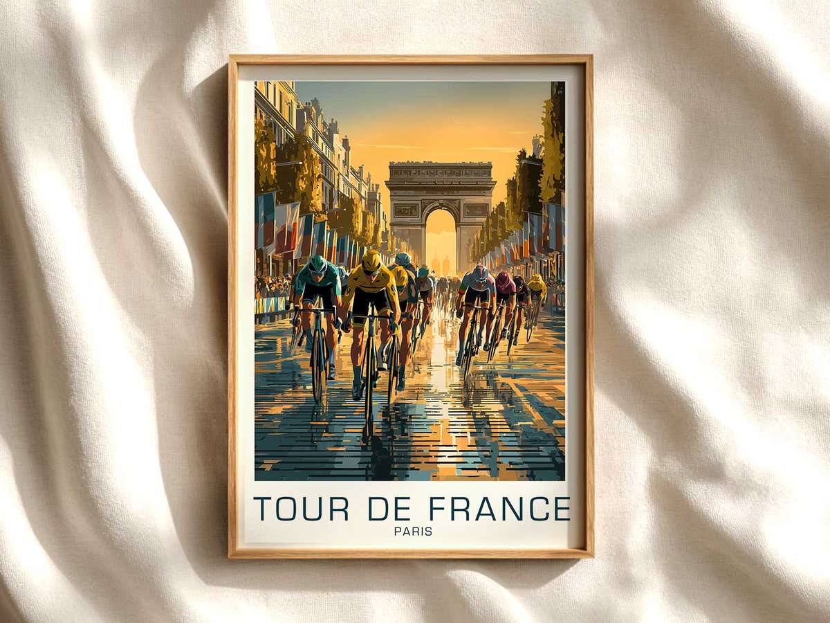 Wide Champs-Élysées Avenue: Ceremonial Finish Poster cycling poster displayed as elegant bike racing wall art