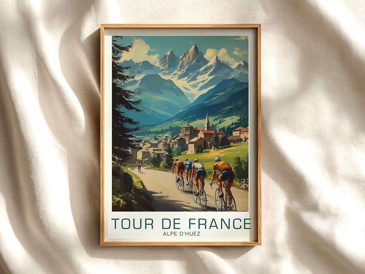 Rider in Profile: Concentration on Alpe d'Huez cycling poster displayed as elegant bike racing wall art