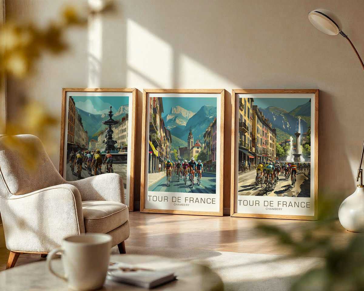 Chambéry vintage poster overview cycling poster displayed as elegant bike racing wall art