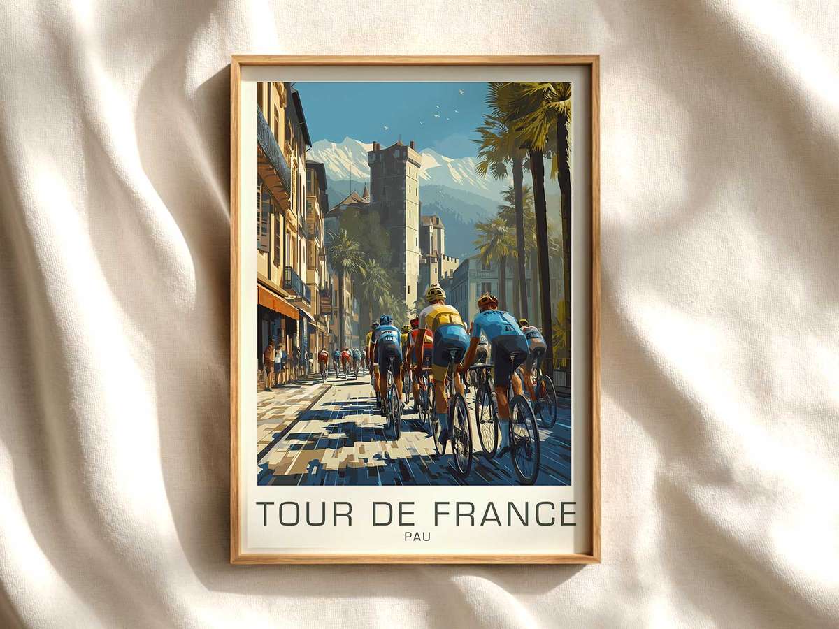 Pau Poster Overview — Bicycle as Central Shape cycling poster displayed as elegant bike racing wall art
