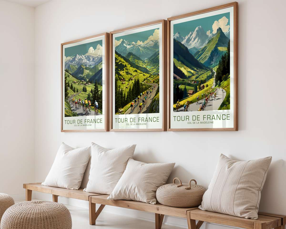 Col de la Madeleine Summit — Soft Watercolor Wash cycling poster displayed as elegant bike racing wall art