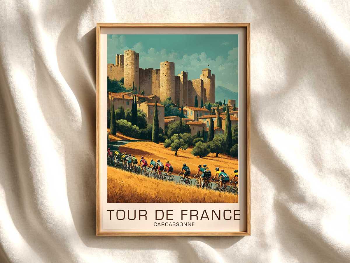 Carcassonne Walls Approach Poster cycling poster displayed as elegant bike racing wall art