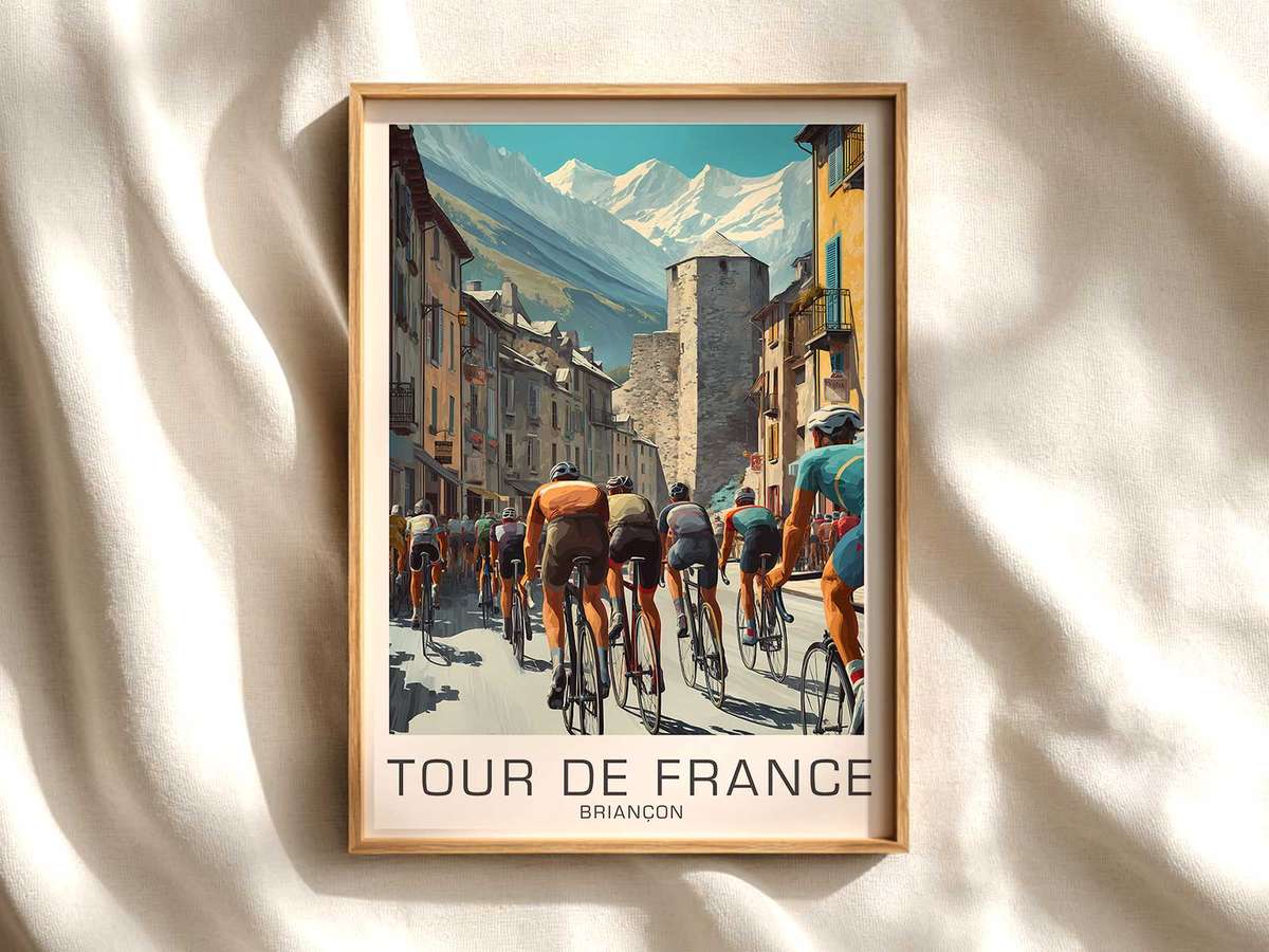 Briançon Peloton Vintage Tour Poster cycling poster displayed as elegant bike racing wall art