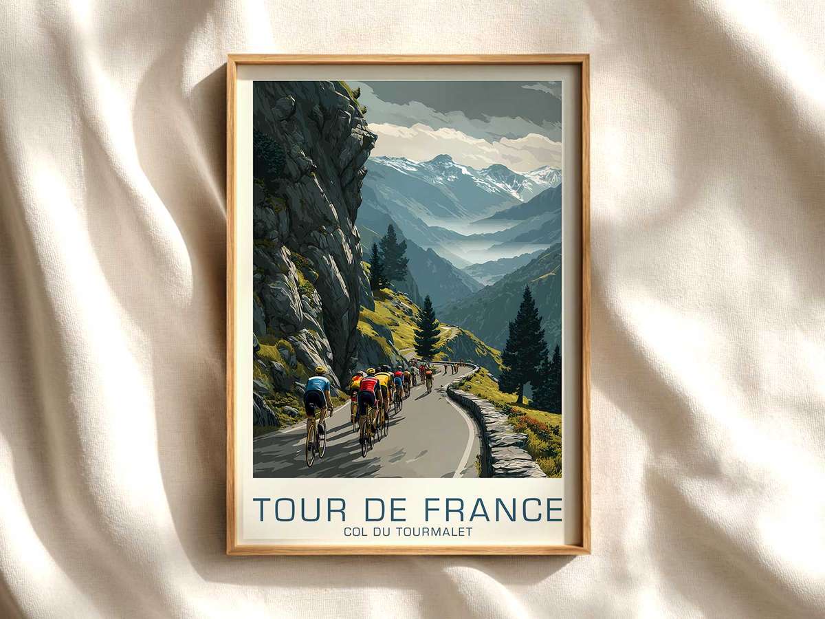 Summit Strain on the Col du Tourmalet cycling poster displayed as elegant bike racing wall art