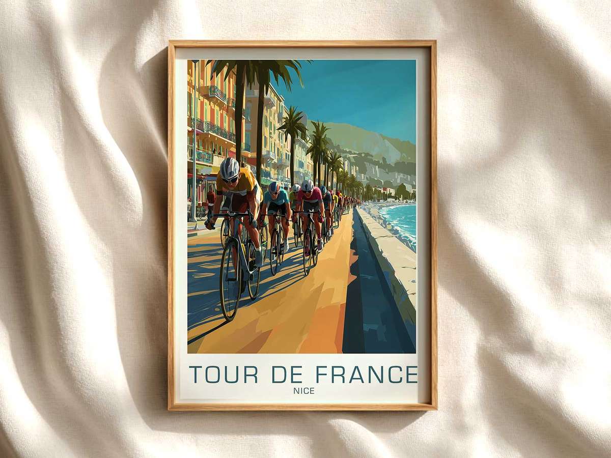 Promenade des Anglais Bike Poster cycling poster displayed as elegant bike racing wall art