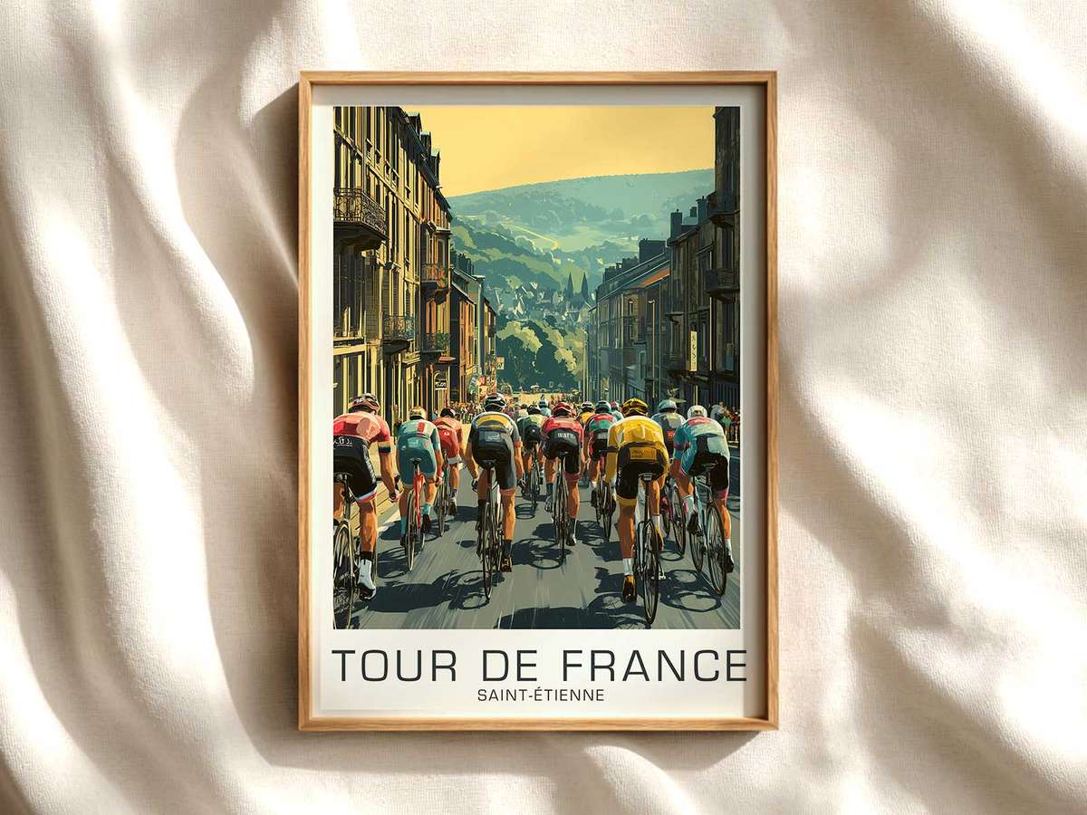 Hill Approach in Saint-Étienne — Bike Art Print cycling poster displayed as elegant bike racing wall art