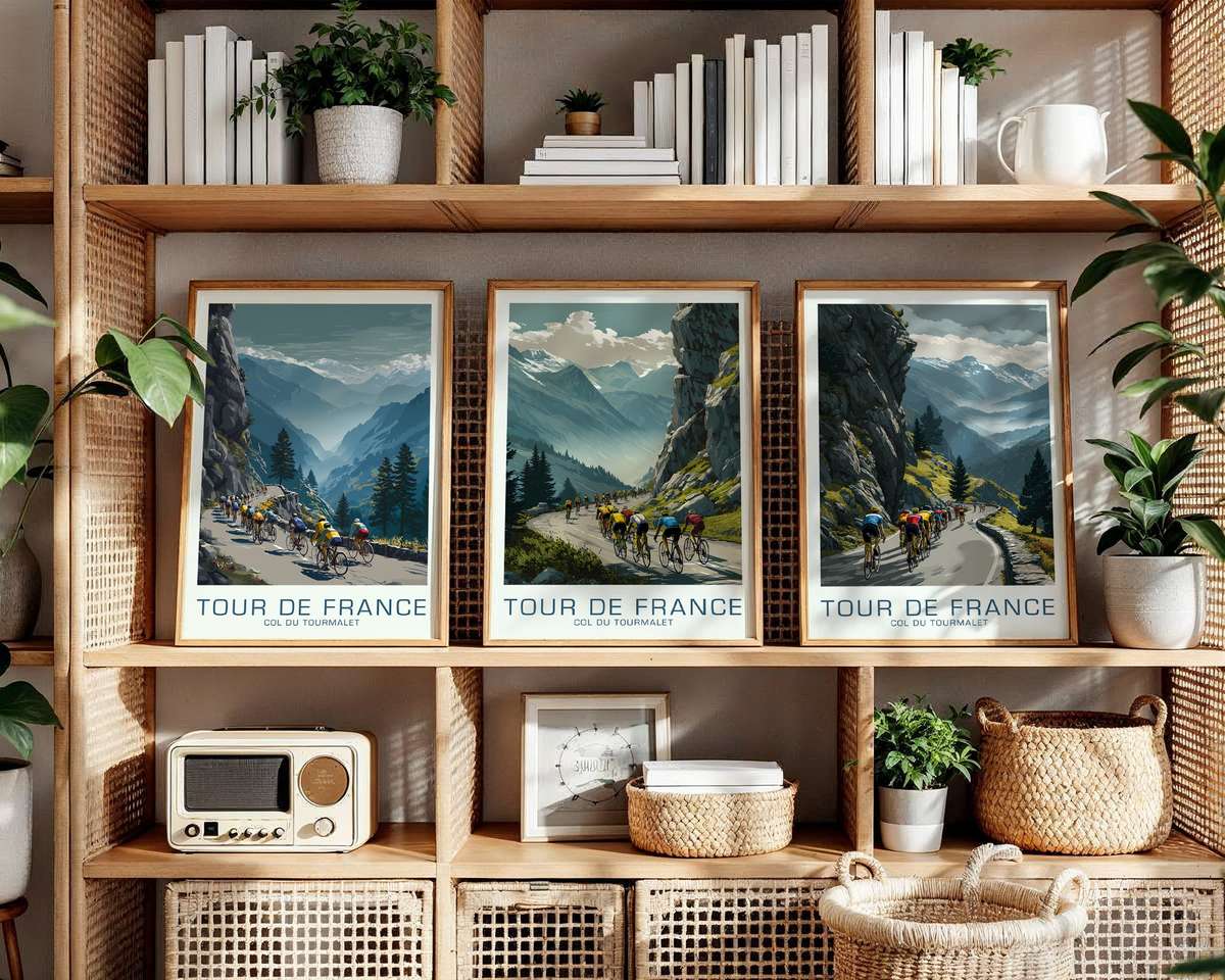 Silhouette at the Tourmalet Summit cycling poster displayed as elegant bike racing wall art