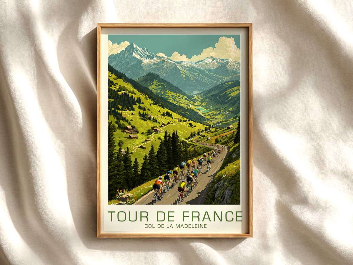 Col de la Madeleine Rider Profile cycling poster displayed as elegant bike racing wall art