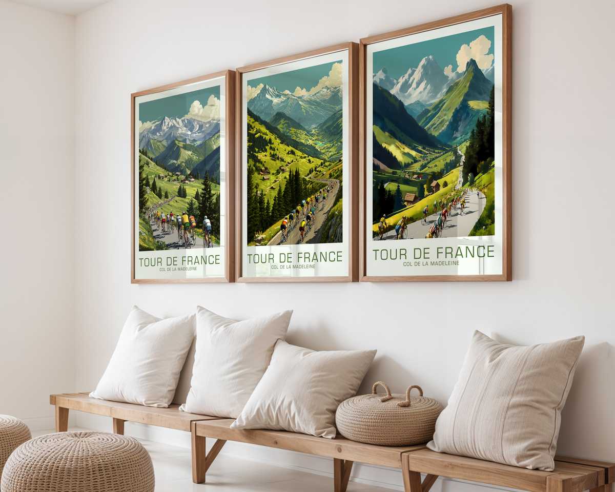 Col de la Madeleine Summit — Soft Watercolor Wash cycling poster displayed as elegant bike racing wall art