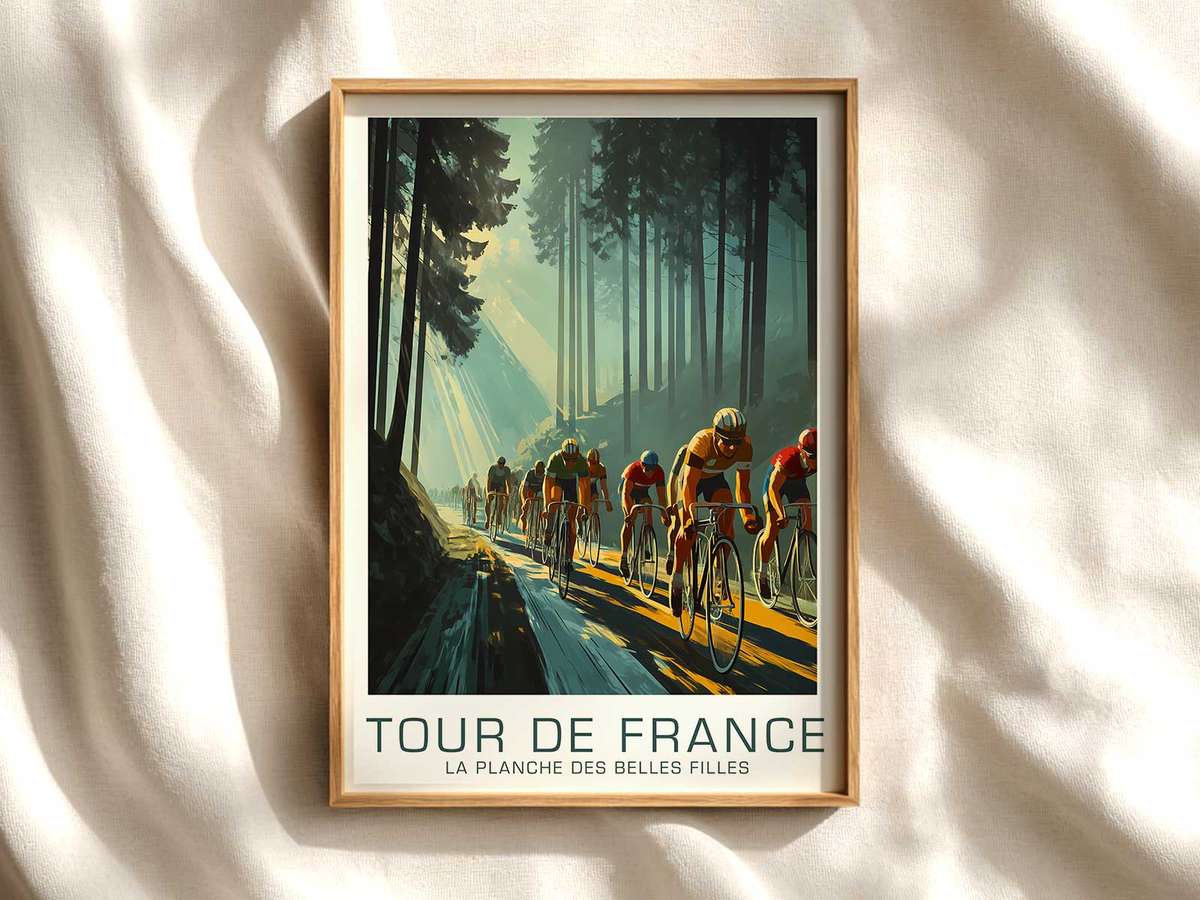 Summit Moment at La Planche des Belles Filles cycling poster displayed as elegant bike racing wall art