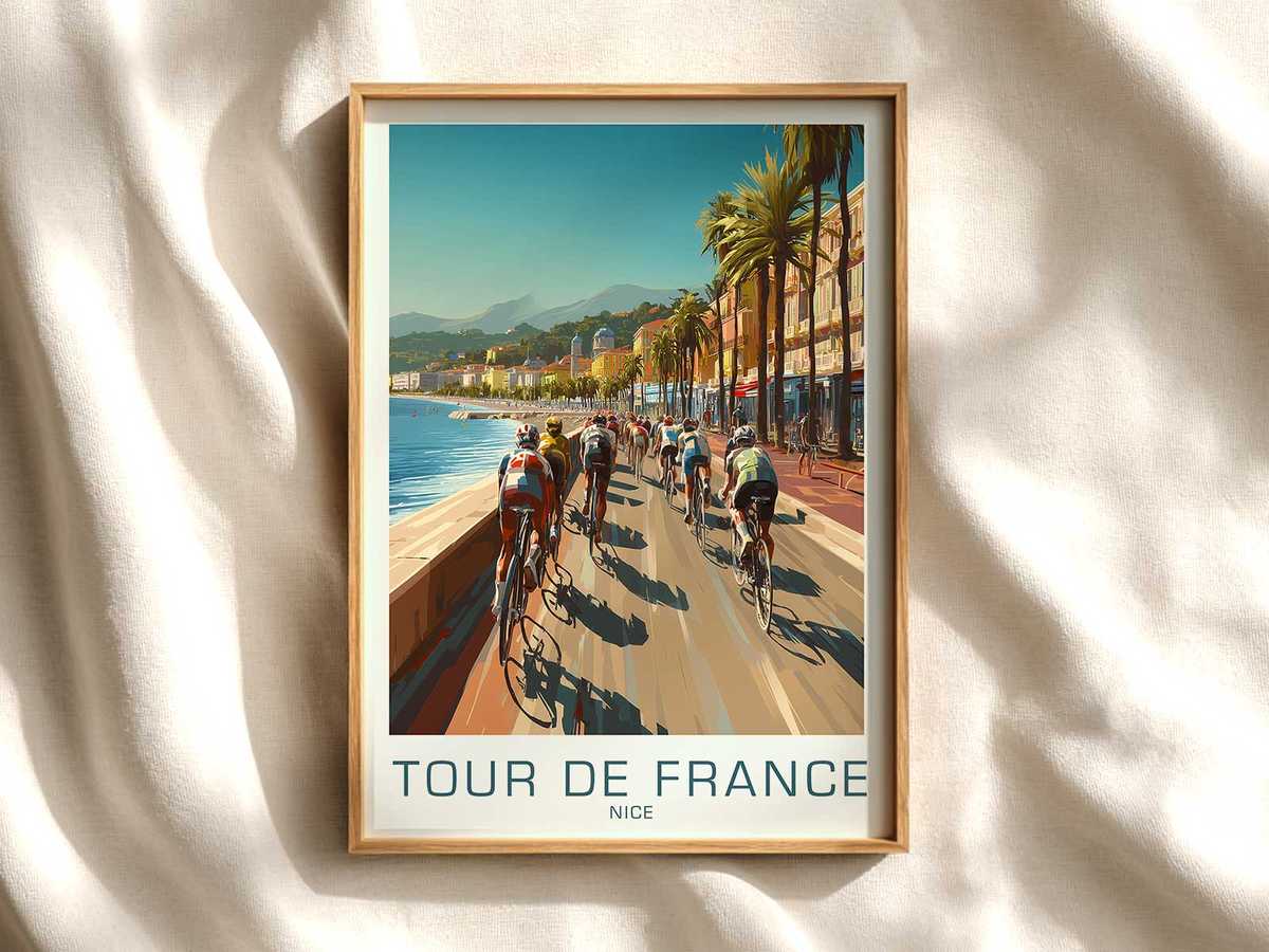 Close-up: Retro Jersey and Paper Texture cycling poster displayed as elegant bike racing wall art