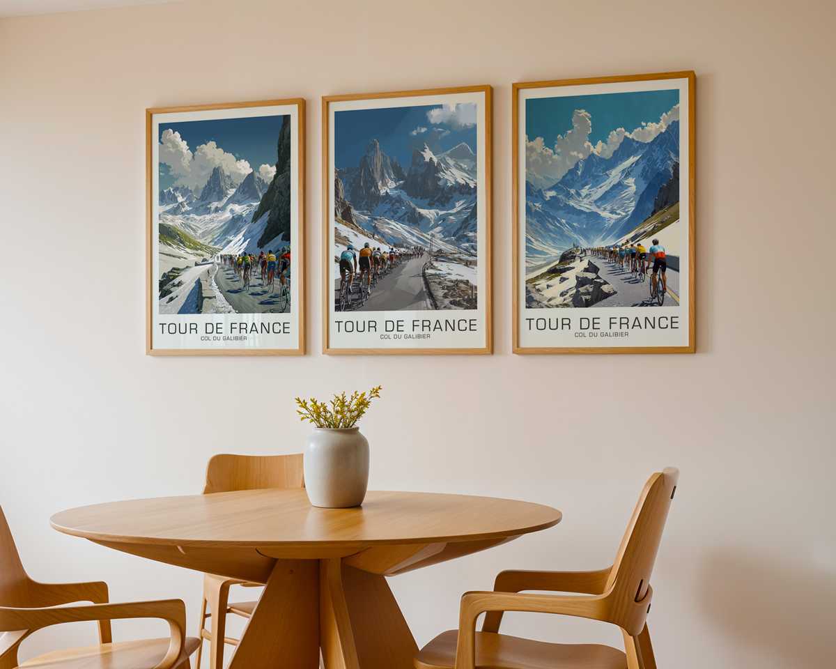 Summit silhouette on Col du Galibier poster cycling poster displayed as elegant bike racing wall art