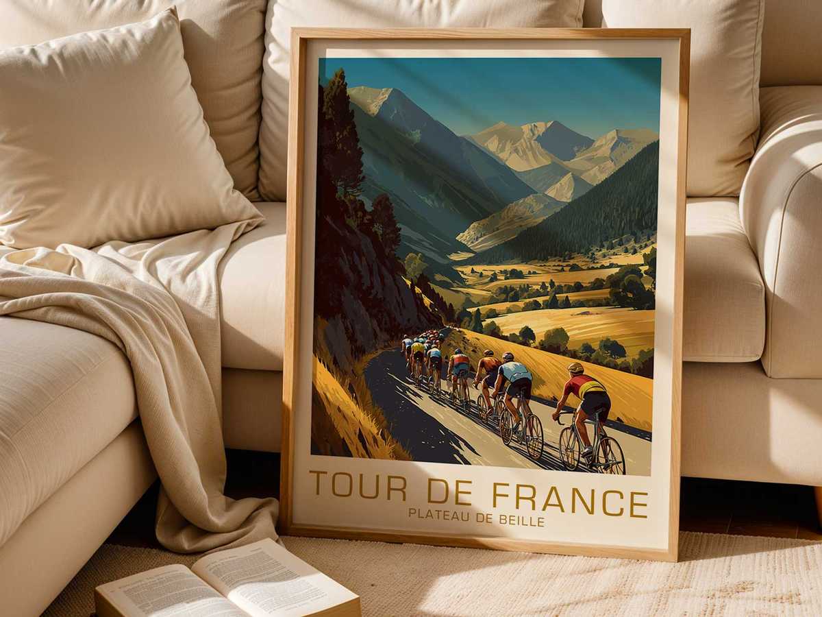 Stylized Cycling poster featuring climbing effort and open-road atmosphere