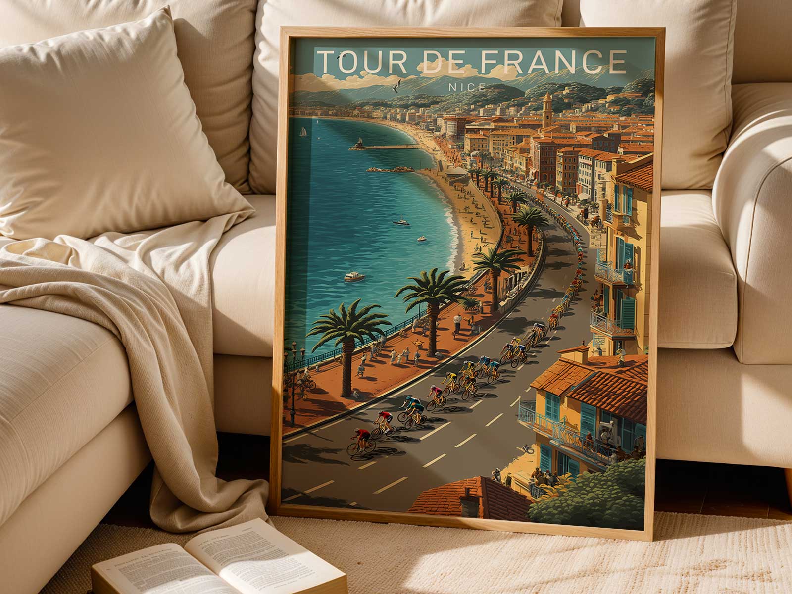 Poster using a dynamically angled racing bike as a compositional axis to create tension and direct perspective