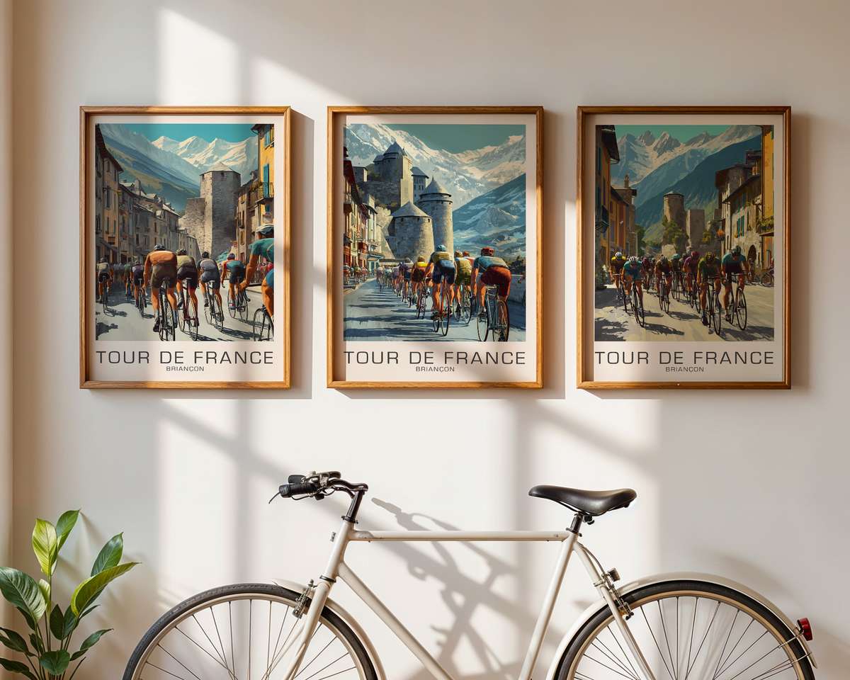 Briançon archival poster detail cycling poster displayed as elegant bike racing wall art