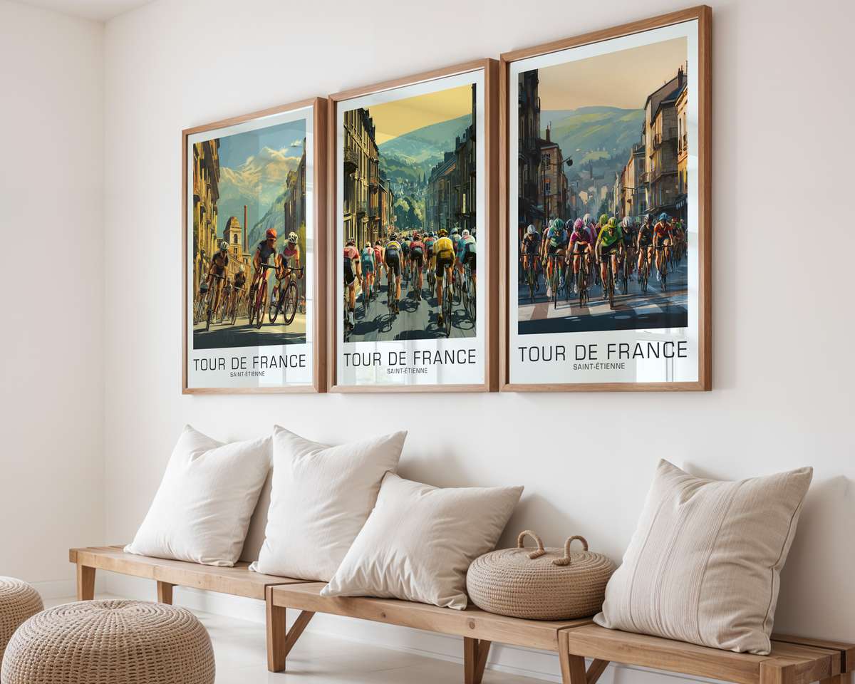 Saint-Étienne vintage Tour poster as heritage wall art cycling poster displayed as elegant bike racing wall art