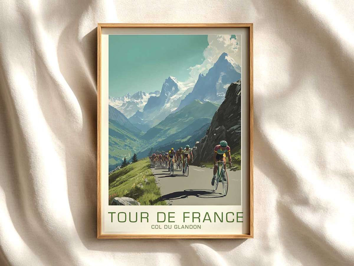 Glandon Rider Ascending — Focused Climb Study cycling poster displayed as elegant bike racing wall art