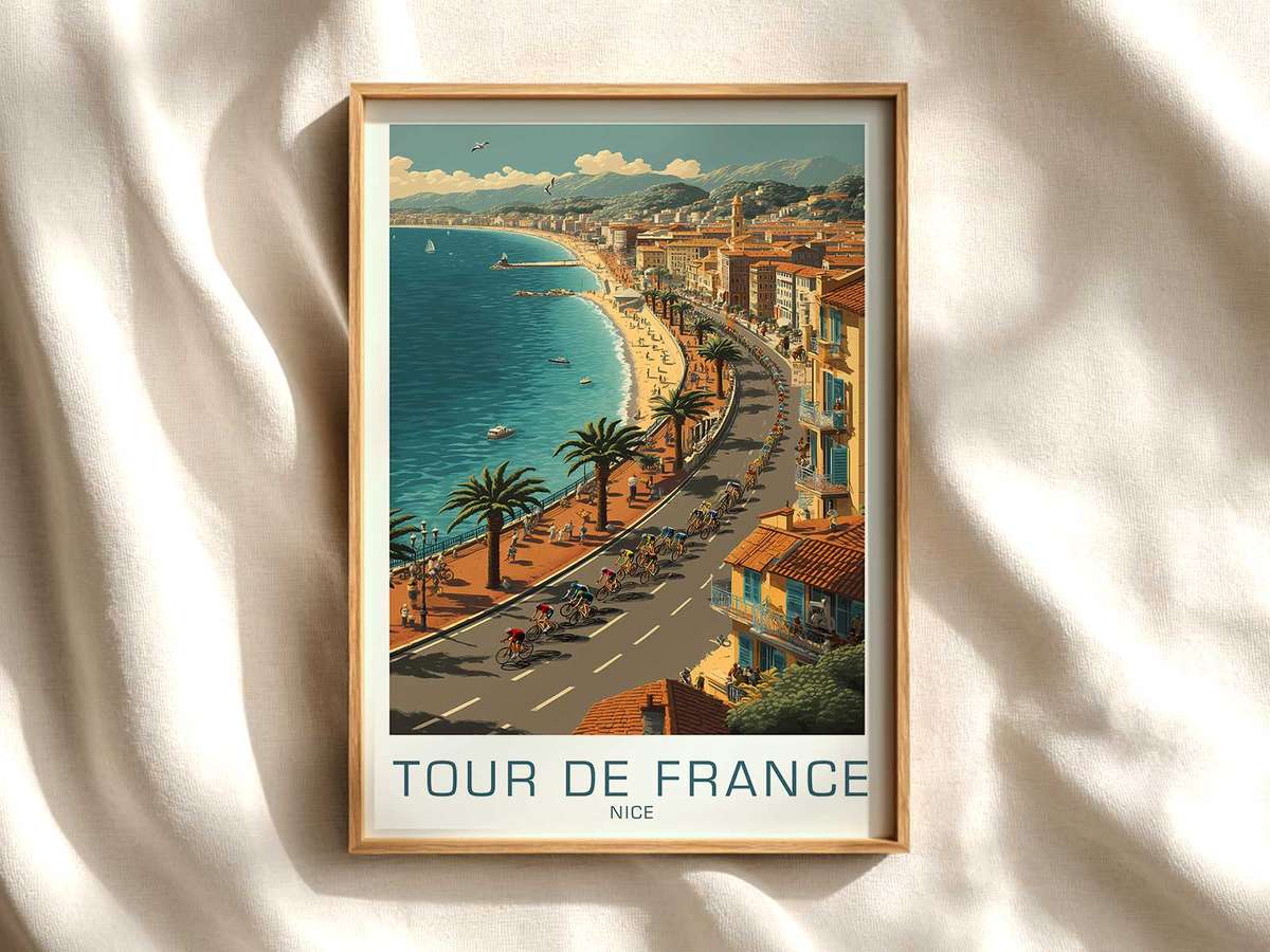 Nice Bike Silhouette Poster on Promenade cycling poster displayed as elegant bike racing wall art