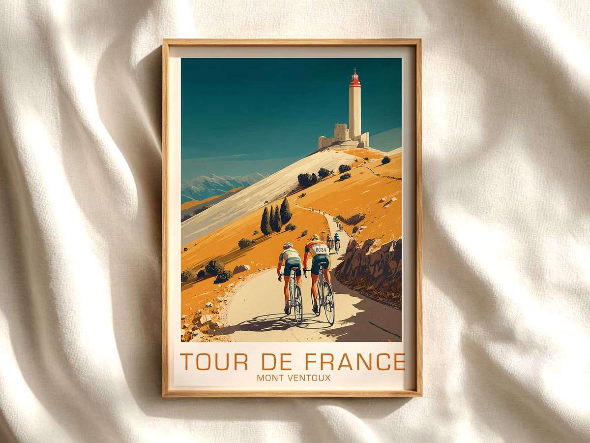 Mont Ventoux summit silhouette poster cycling poster displayed as elegant bike racing wall art