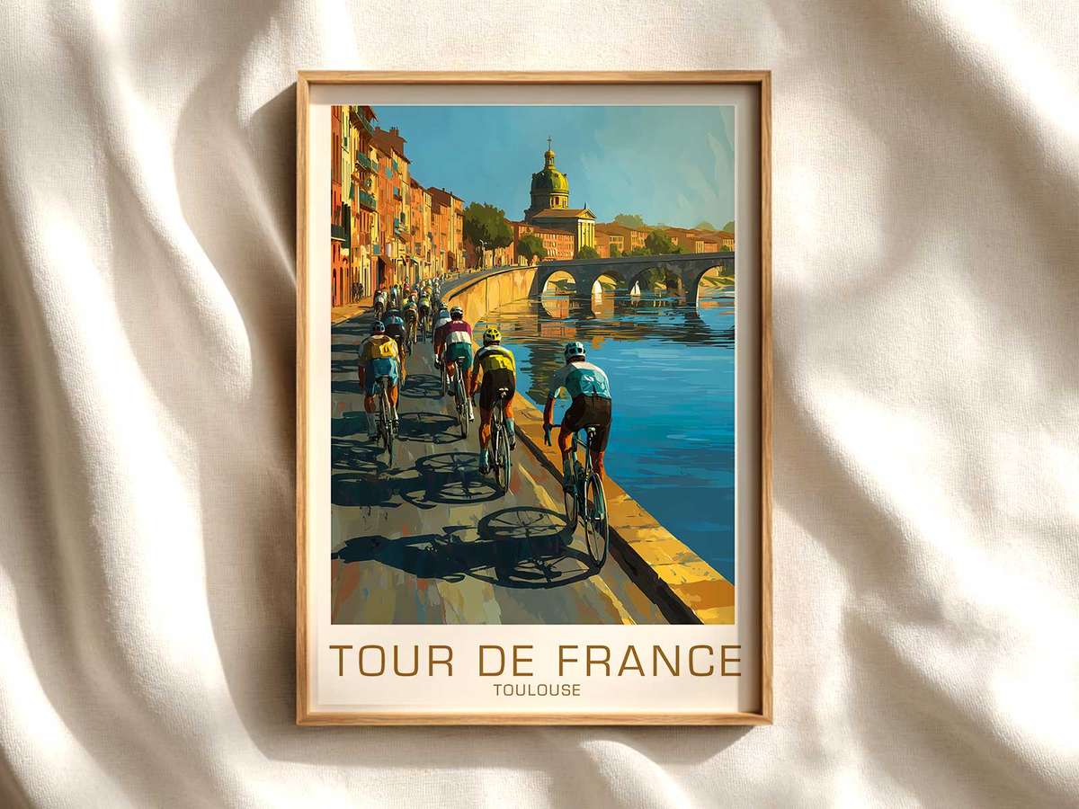 Toulouse Vintage Poster with Archival Warmth cycling poster displayed as elegant bike racing wall art