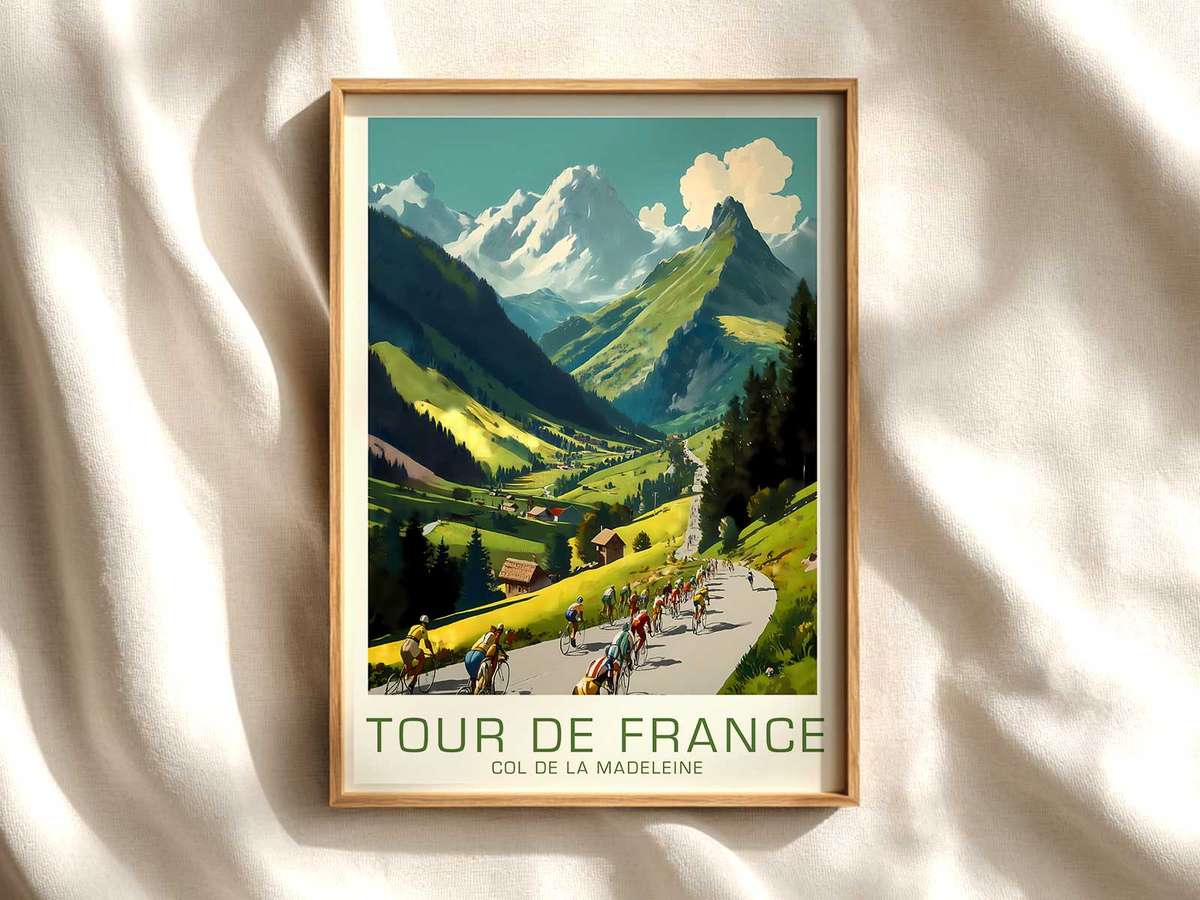 Solo Climb on Col de la Madeleine — Classic Tour de France Poster cycling poster displayed as elegant bike racing wall art