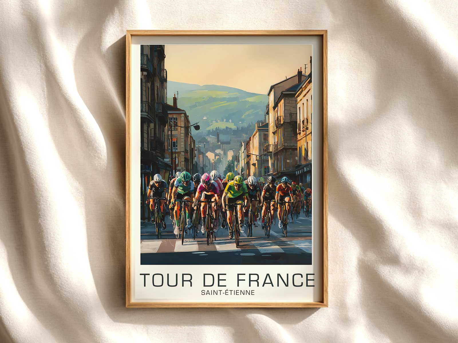Curved handlebar lines echoed by architectural motifs, establishing rhythm and technical elegance in the poster