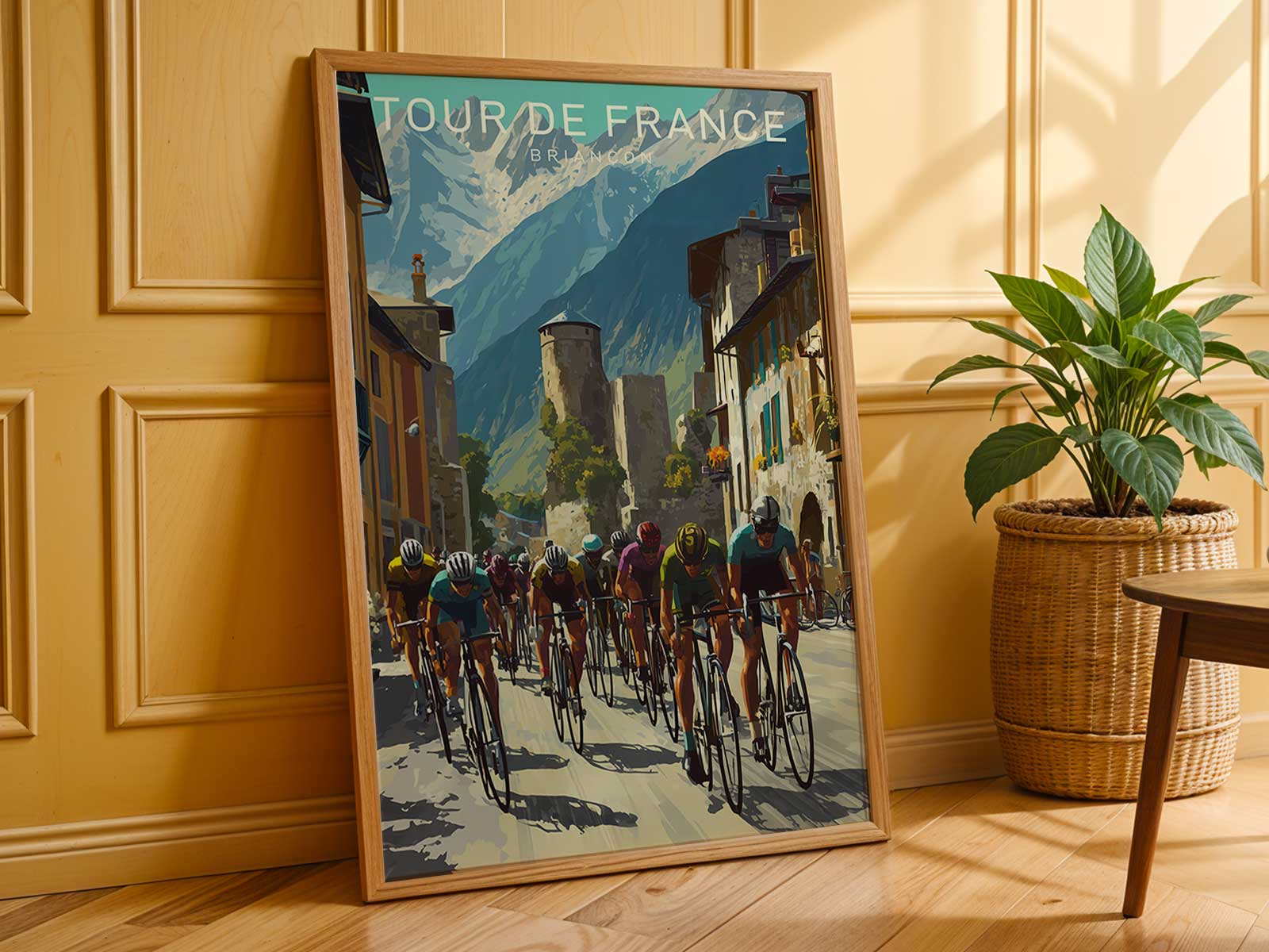Poster using the curve of drop handlebars to direct the eye across a layered Briançon backdrop