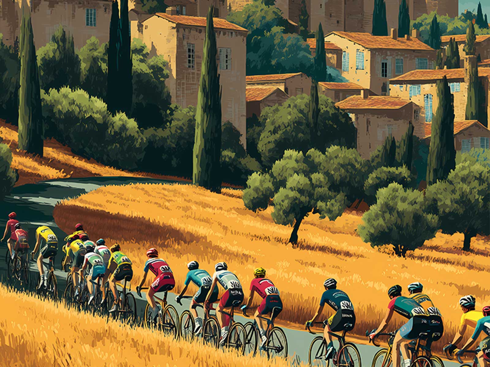 Evening ride beneath warm street lamps on a narrow Carcassonne lane with textured stone facades