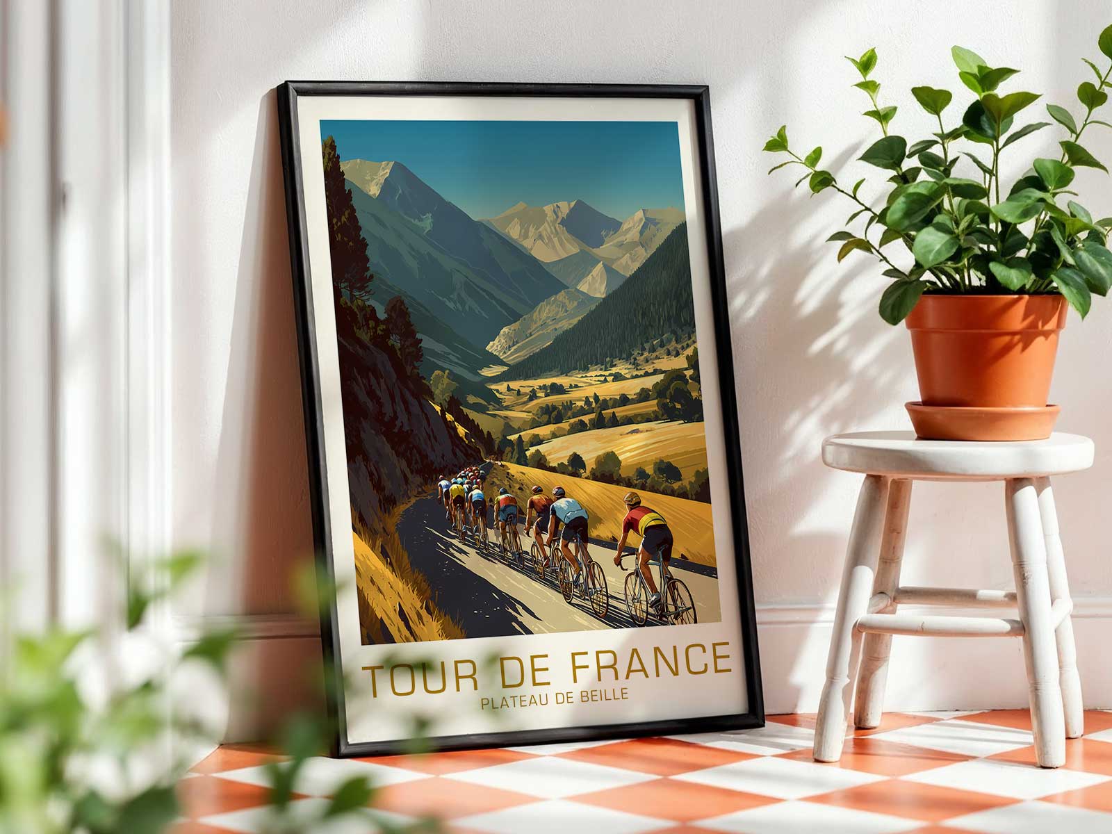 Photorealistic chalet and plateau vista anchoring the composition, highlighting local architecture and landscape identity
