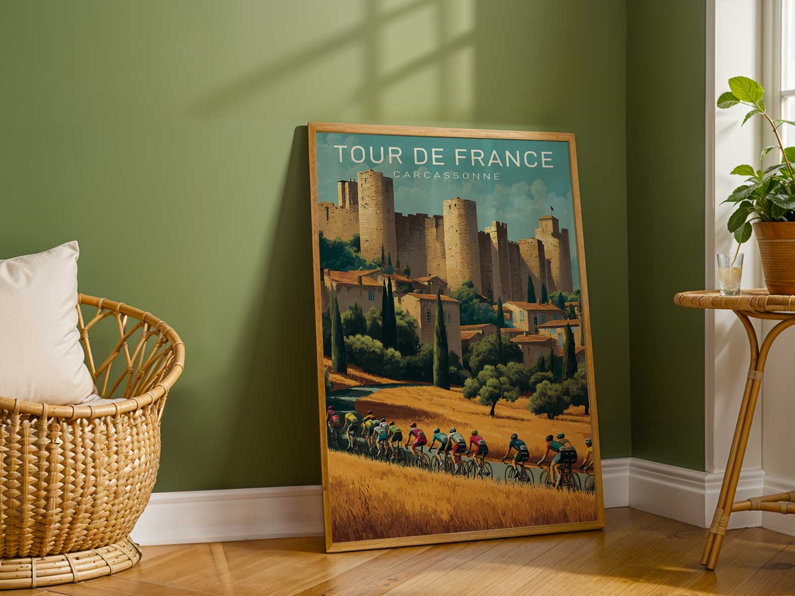 Limited edition label and signature on the lower corner of a Carcassonne-inspired Tour de France poster