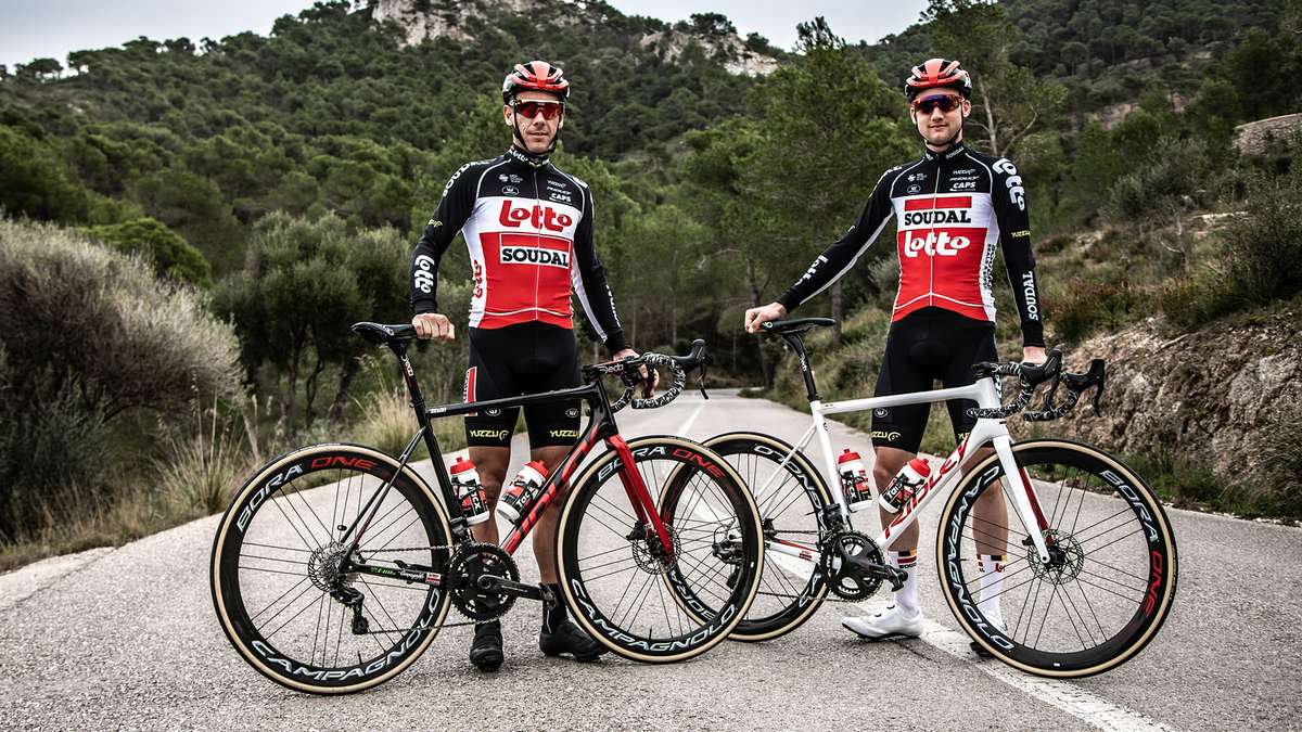 Lotto teammates forming a lead-out train to position their sprinter for a stage finish
