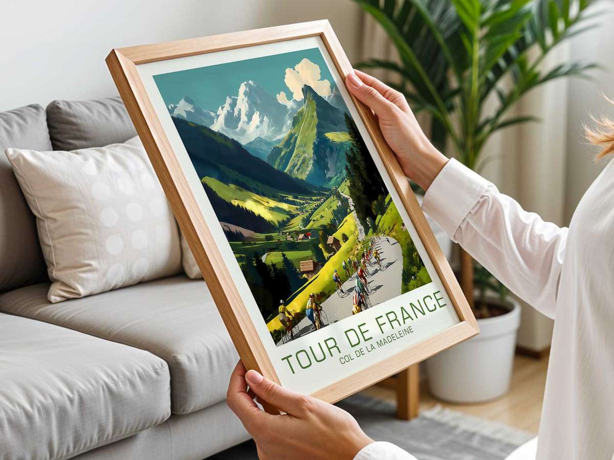 Madeleine composition styled as poster and featuring speed, elevation and long-distance character inspired by how a col de la madeleine image elevates the bicycle as
