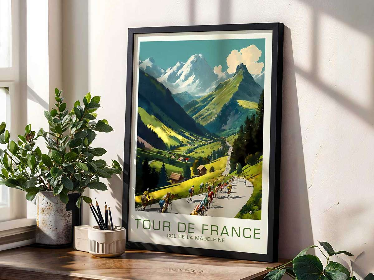 Stylized poster of Madeleine created for bike workshop decor